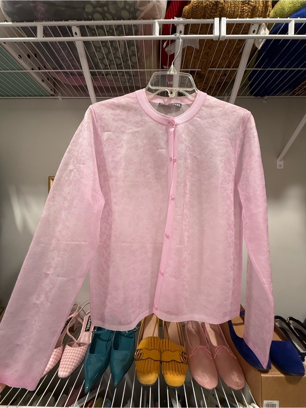 Alexa Chung Pink Sheer Floral Cardigan Size L